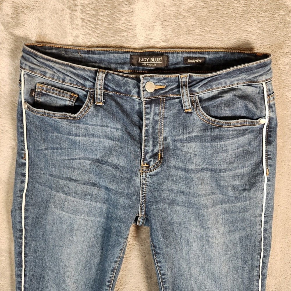 Judy Blue Jeans Womens 30X28 (Tag 11/30) JB84165 Med Blue Pin Stripe Skinny Fit - Picture 5 of 12